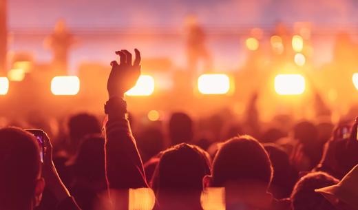 crowd with raised hands at concert festival