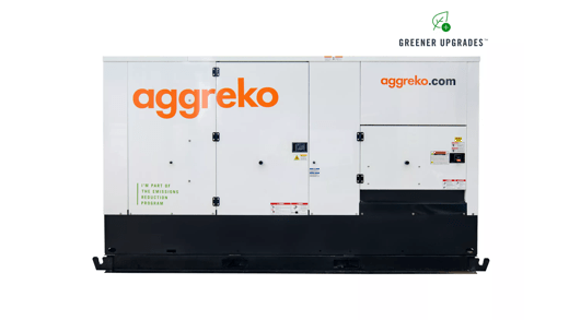 A large portable generator with Aggreko branding featuring a white and black exterior and safety warnings.