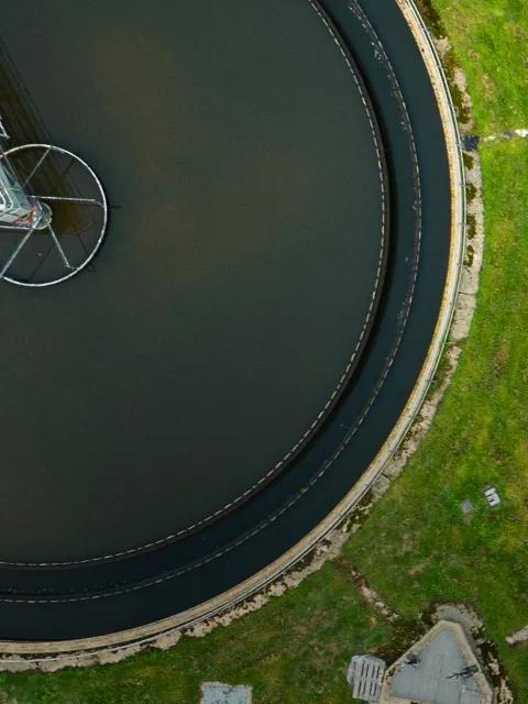 Aerial view of wastewater treatment facility.