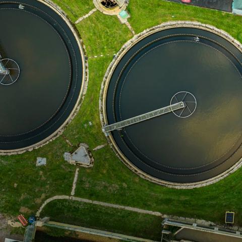 Aerial view of wastewater treatment facility.