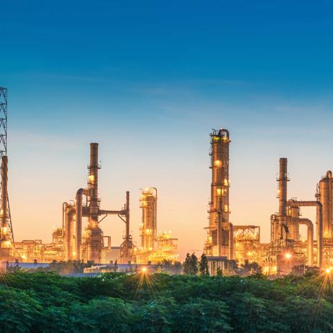 Refinery oil and gas plant at twilight.