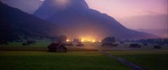 Peak of Zugspitze. Rural scene near Garmisch-Partenkirchen. Long exposure photo