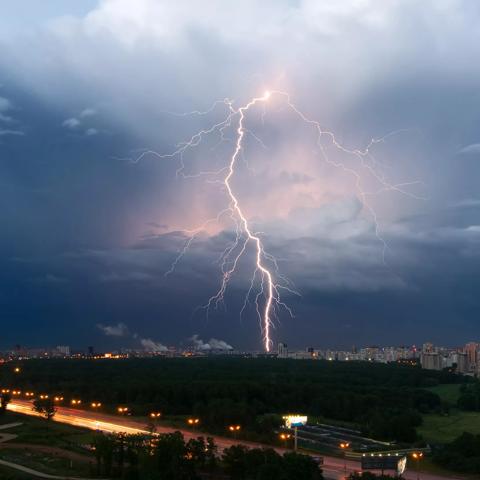 Beautiful lightning with interesting sky over the Moscow..