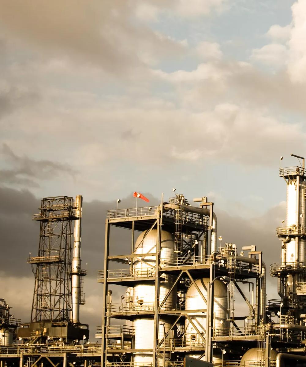 View of an industrial refinery complex.