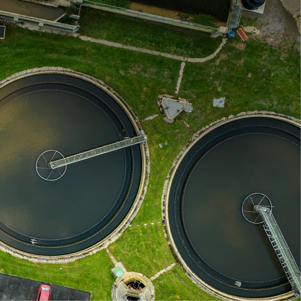 Aerial view of wastewater treatment facility.