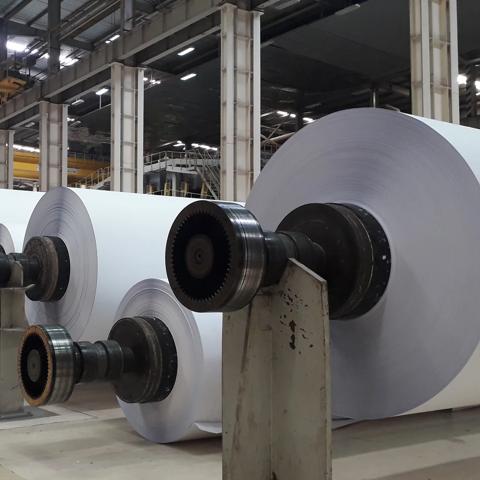 Machines for the production of paper rolls and roll of white paper in modern paper cutting machine