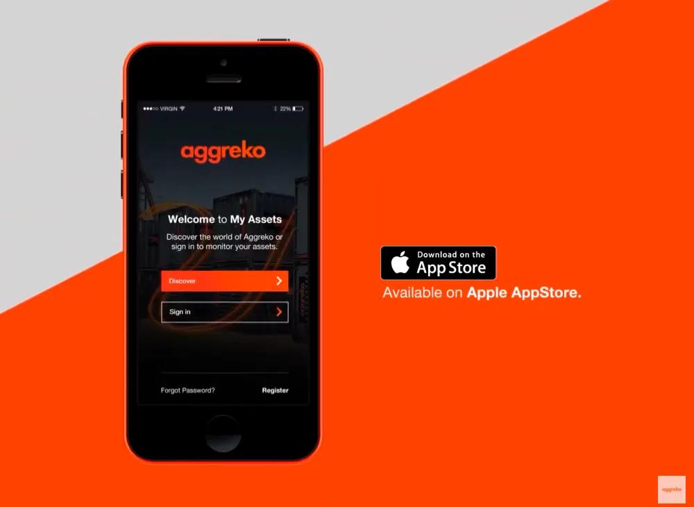 Aggreko app promotional ad.