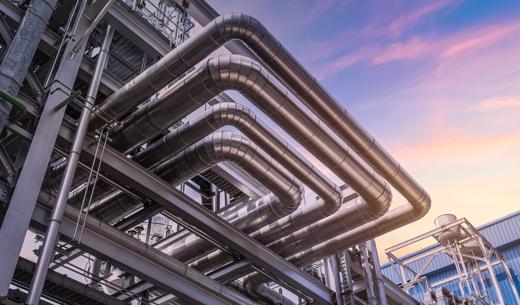 pipeline of oil and gas at industry zone.The pipe of factory ,Close-up of industrial steel pipelines at oil-refinery plant and sky