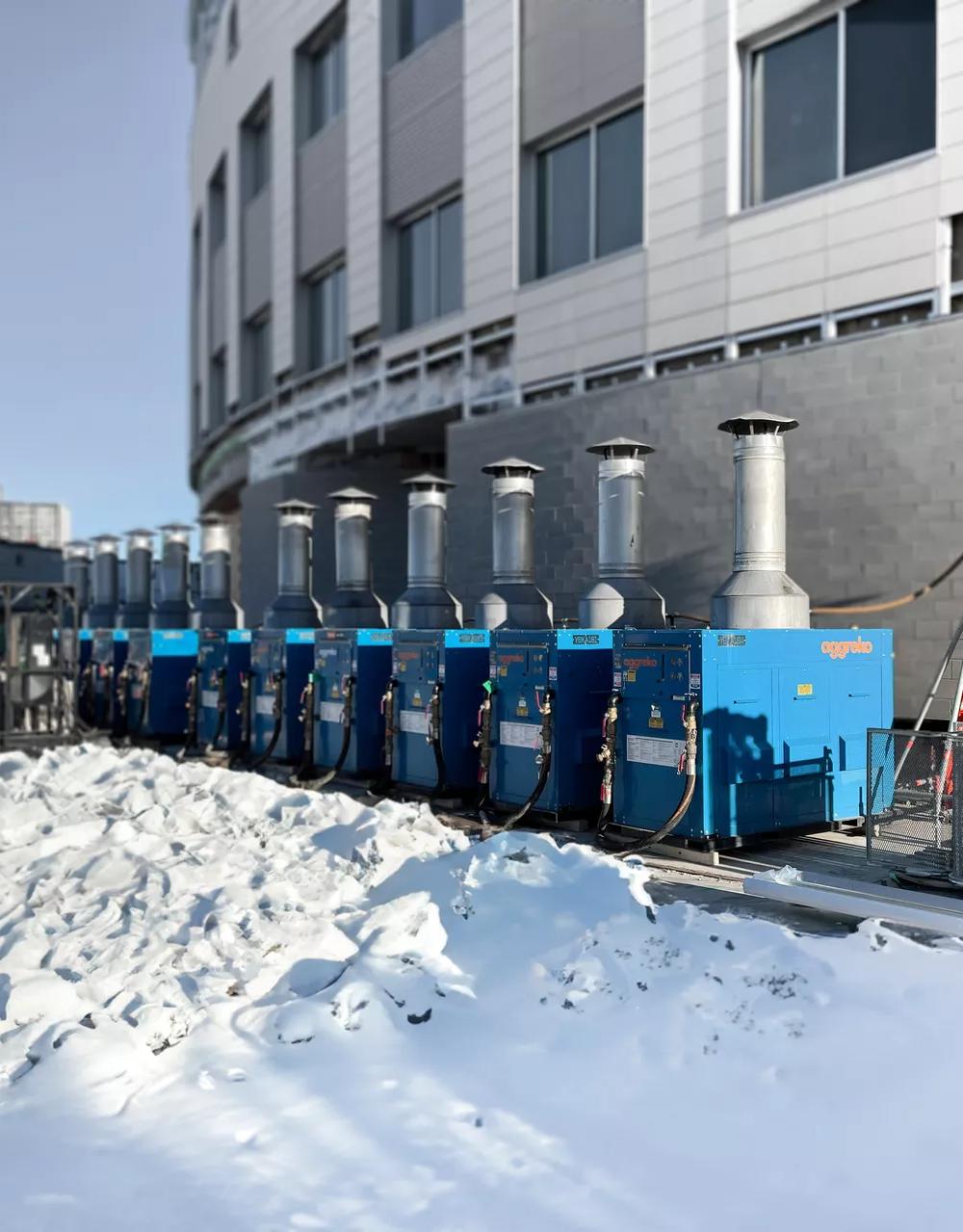 Aggreko heaters placed outside a facility