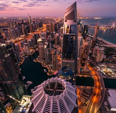 Dubai sky line with traffic junction.