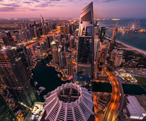 Dubai sky line with traffic junction.