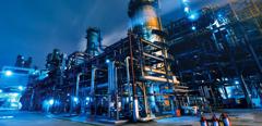 Oil Refinery, Chemical & Petrochemical plant abstract at night.
