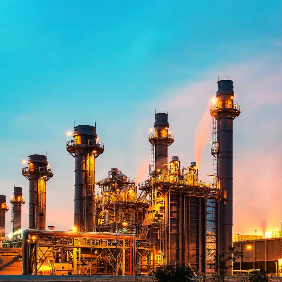 Partial view of a refinery during sunset