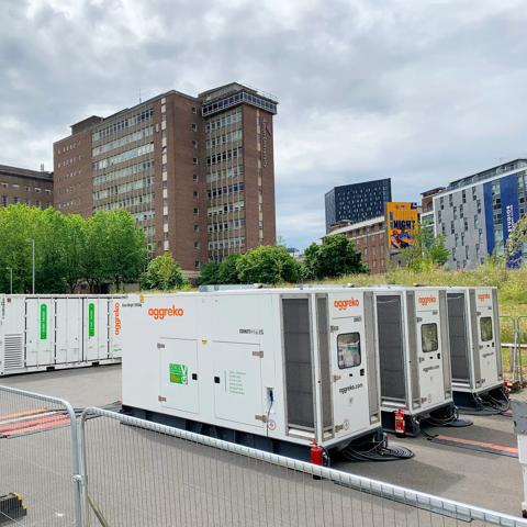 Birmingham 2022 Commonwealth Games. Stage V generators and battery hybrid.  Y.Cube. Part of the Greener Upgrades range.