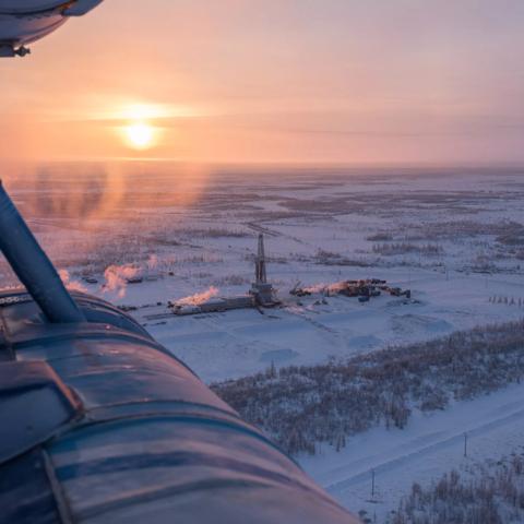 landscape of the North of Russia;.Drilling rig in Yamalo Nenets Autonomous district