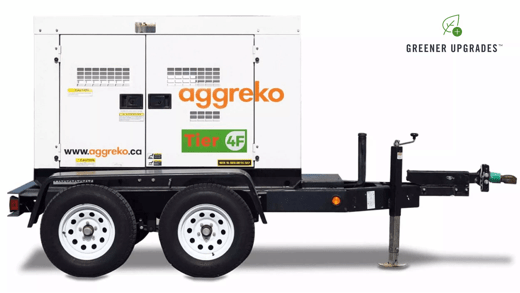 A portable 40kw diesel generator on a trailer with dual wheels, featuring the Aggreko logo and Tier 4F label, against a white background.