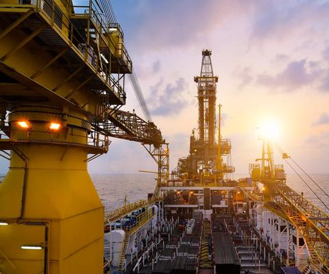 Offshore drilling oil rig for producing oil and gas in the petroleum industry