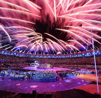 LONDON, ENGLAND - AUGUST 29:  Fireworks light up the stadium during the Opening Ceremony of the London 2012 Paralympics at the Olympic Stadium on August 29, 2012 in London, England.  (Photo by Gareth Copley/Getty Images)