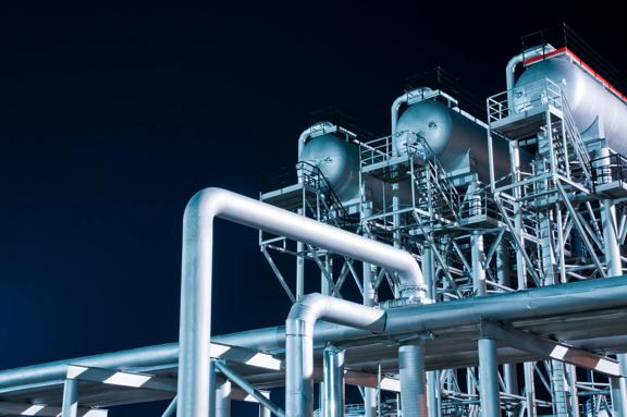 Industrial equipment at an oil refinery station..Oil and gas industry, oil refining and refining