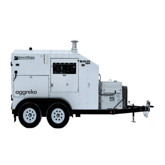 A white trailer-mounted generator with dual wheels, featuring control panels and an exhaust pipe on top.