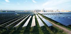 solar panel with cityscape of los angeles in cloud sky