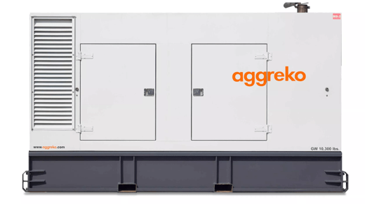 A white industrial diesel generator with a gray base and the logo "aggrekо" prominently displayed. Features two access doors.