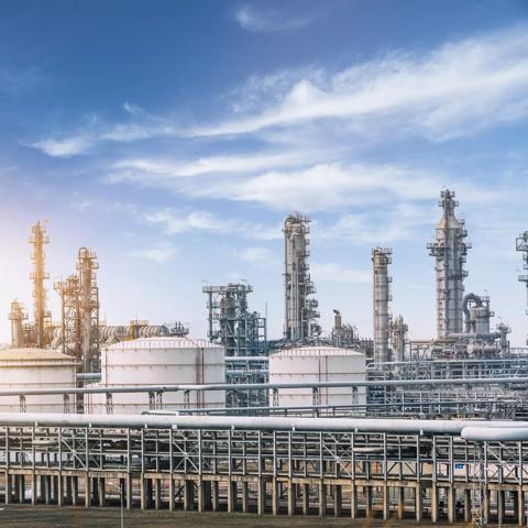 landscape of a petrochemical plant against sky,shot in city of China.