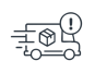Icon of a moving delivery truck with a circled exclamation point