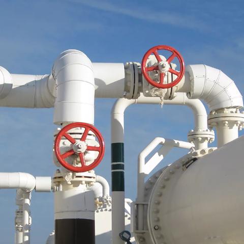 Heat exchangers in a refinery. The equipment for oil refining.