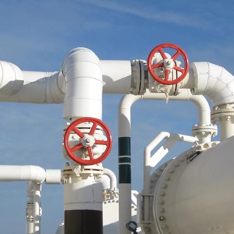 Heat exchangers in a refinery. The equipment for oil refining.