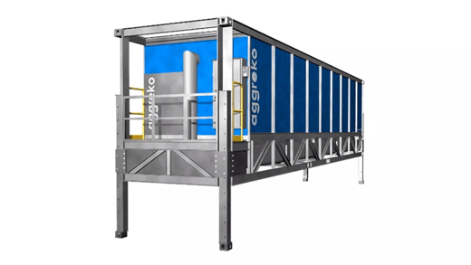 A cooling tower with a visible exhaust pipe featuring a ladder, labeled with the "Aggreko" logo.