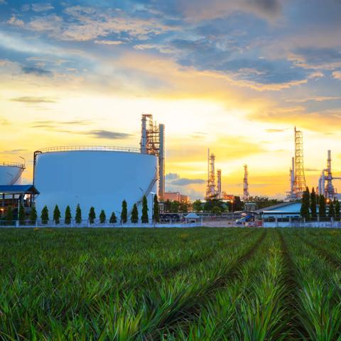 Oil refinery industry at twilight