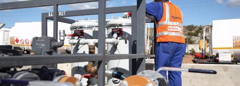 Aggreko technicians working on Mossel Bay project South Africa. 10 MW utility power.