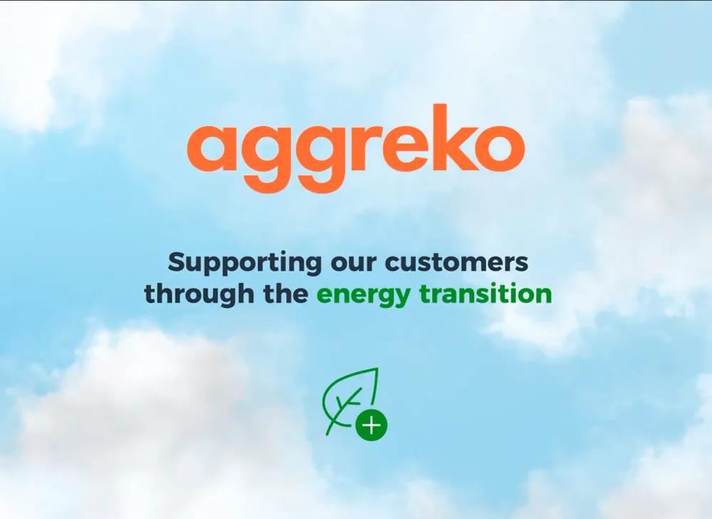 Promotional ad for Aggreko's Greener Upgrades, with a cloudy sky background.
