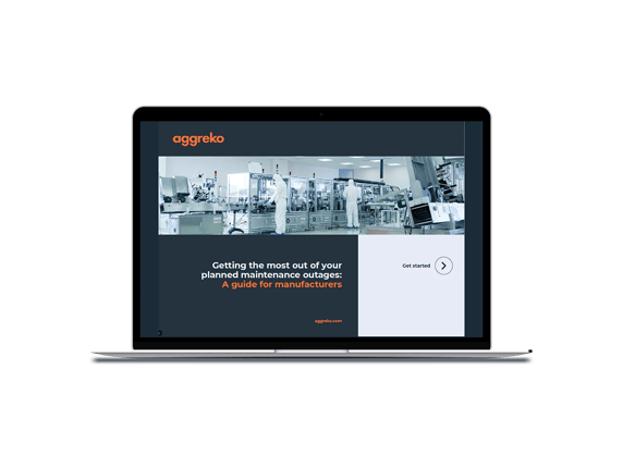 Laptop displaying Aggreko's manufacturers e-guide