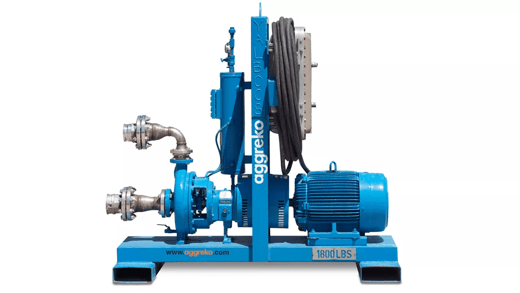 A blue industrial pump system with a motor and attached hoses, designed for heavy-duty applications.