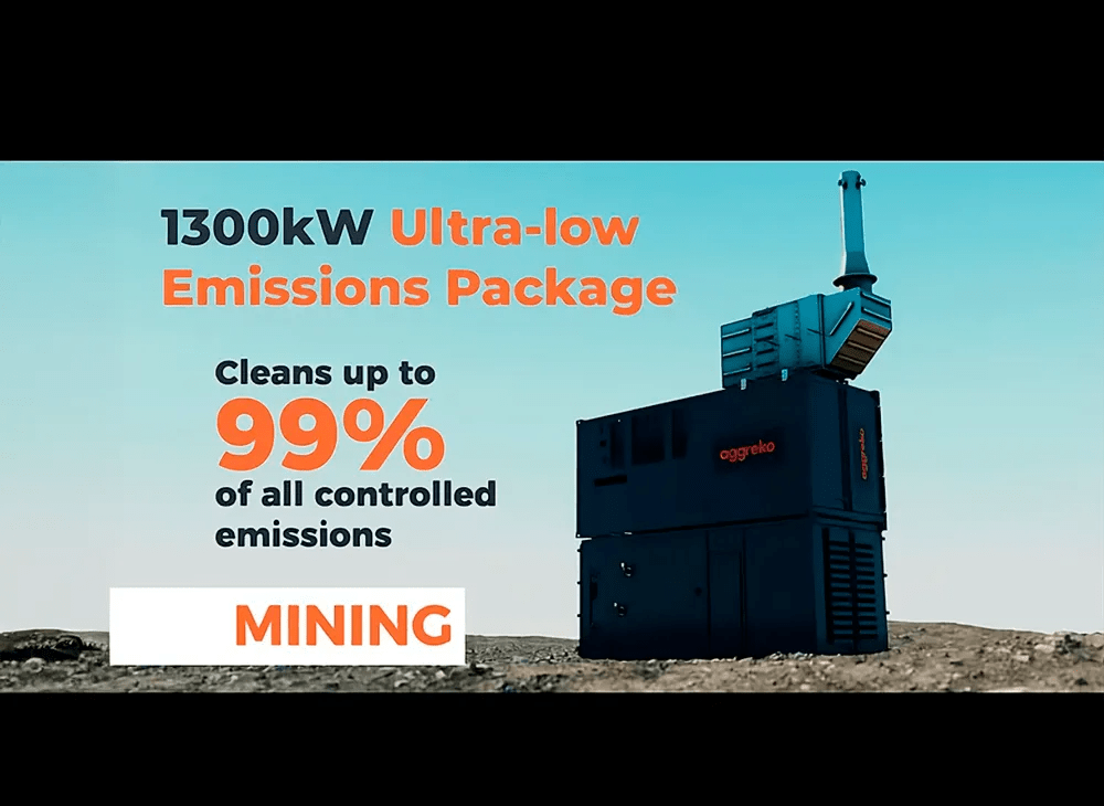 Promotional ad for Grid emulation for renewable energy projects. With Aggreko generators, a wind turbine, and a solar panel on a grass field.