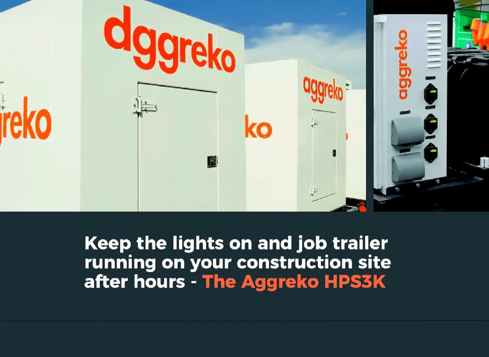 Promotional ad for The Aggreko HPS3K with several white Aggreko generators.
