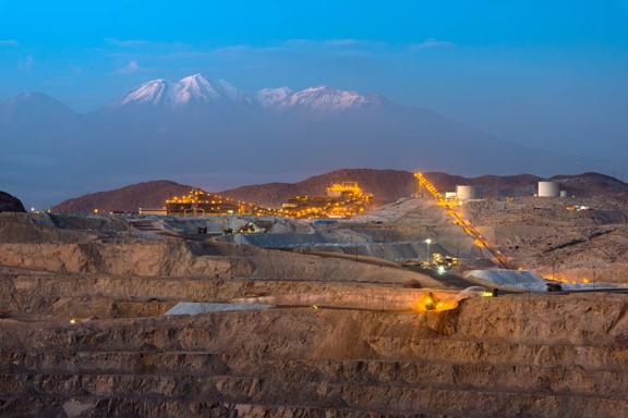 Close-up of an open-pit copper mine in Peru.