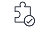 Icon of a puzzle piece with a checkmark in front of it