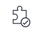 Icon of a puzzle piece with a checkmark in front of it