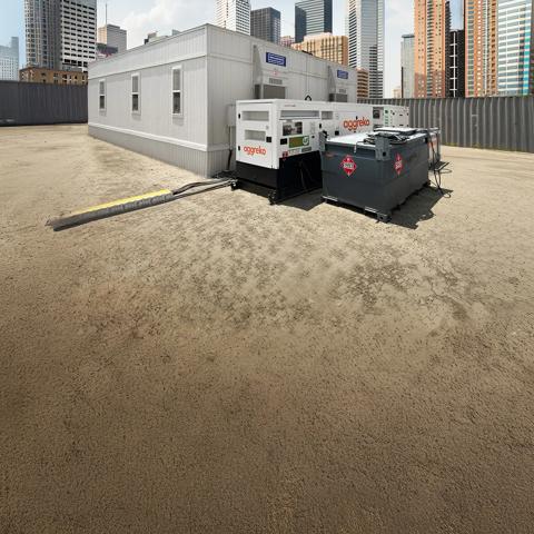 Photo of a hybrid power system on a construction site