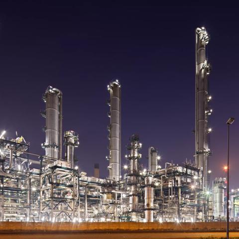 USA petrochemical refinery at night