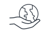 A hand holding a stylized globe, symbolizing care for the planet or environmental awareness.