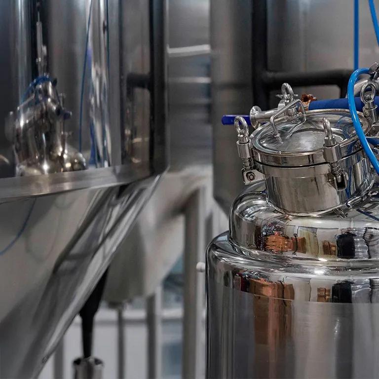 A close-up view of clean, polished stainless steel equipment.