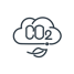 Icon of a cloud with the word CO2 inside and a falling leaf below it