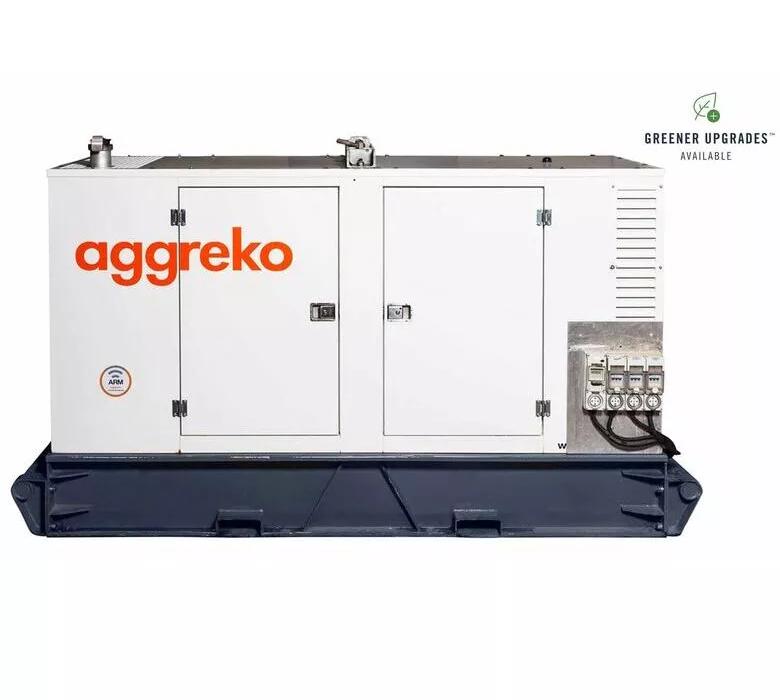 A large white Aggreko generator unit.