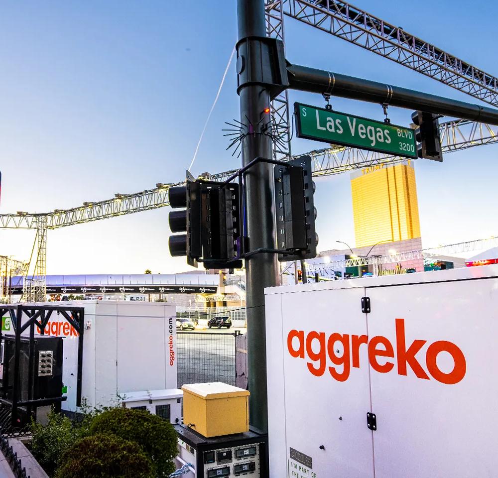 View of Aggreko generators at the Las Vegas Grand Prix race track.