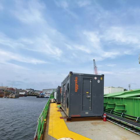 Tier 4 final generator powering barge hydraulics at an offshore wind farm