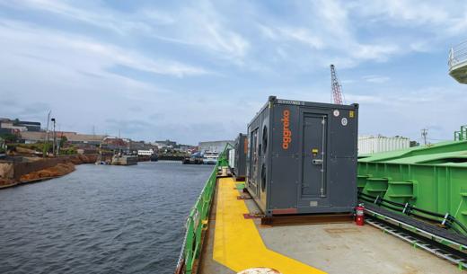 Tier 4 final generator powering barge hydraulics at an offshore wind farm